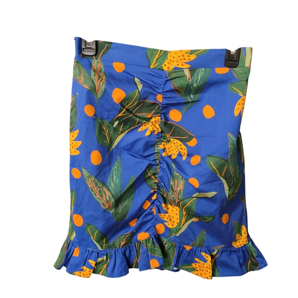 FARM Rio Blue Tropical Mini Skirt with Orange Floral Print - Picture 4 of 16